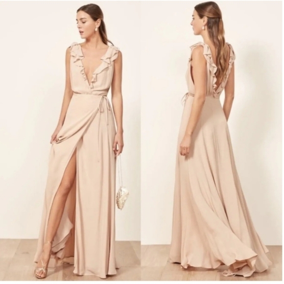 Reformation Peppermint bridesmaid wrap dress champagne large - Picture 2 of 13